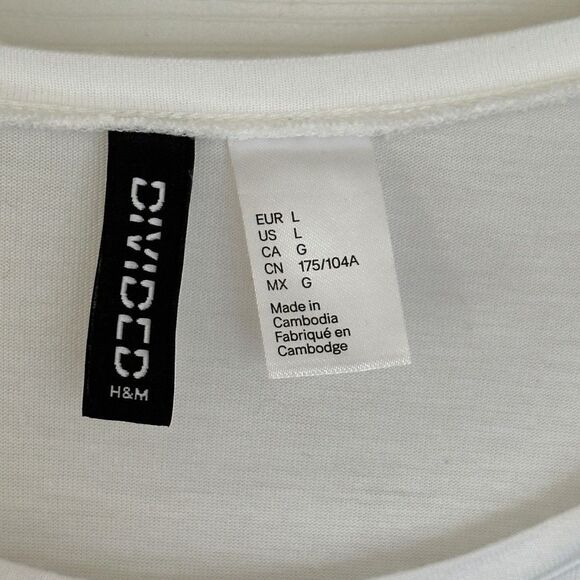 H&M Divided Frenchie White Lightweight Long Sleeve Graphic Tee Large - Picture 3 of 7